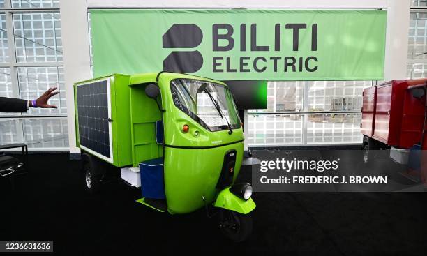 The Taskman three-wheeler from Biliti Electric is pictured at the Los Angeles Auto Show in Los Angeles, California on November 17, 2021.