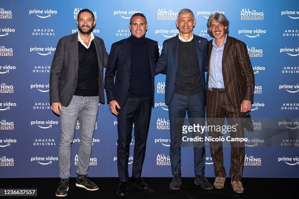Mark Iuliano, Nicola Amoruso, Fabrizio Ravanelli and Moreno Torricelli pose during the photocall for the new Amazon Prime Video show 'All or Nothing:...