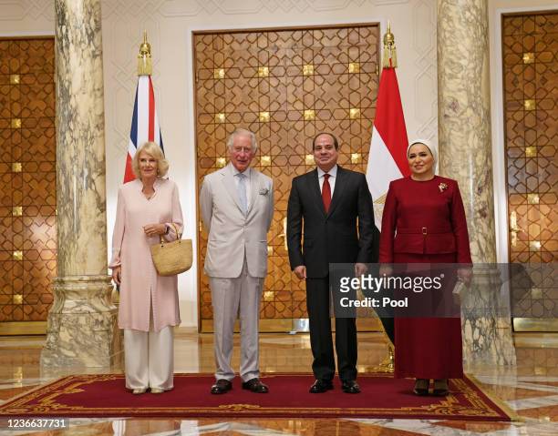Prince Charles, Prince of Wales, and Camilla, Duchess of Cornwall, meet the President of Egypt, Abdel Fattah el-Sisi, and the First Lady, Entissar...