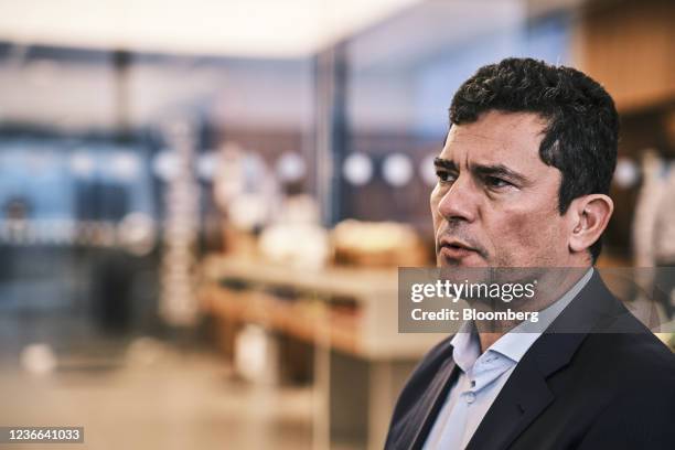 Sergio Moro, former Carwash corruption probe judge, speaks during an interview in Brasilia, Brazil, on Wednesday, Nov. 17, 2021. As a star...