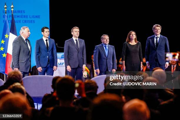 French Senate President Gerard Larcher, Newly elected President of "France's Mayors' Association" and Cannes' mayor David Lisnard, French President...