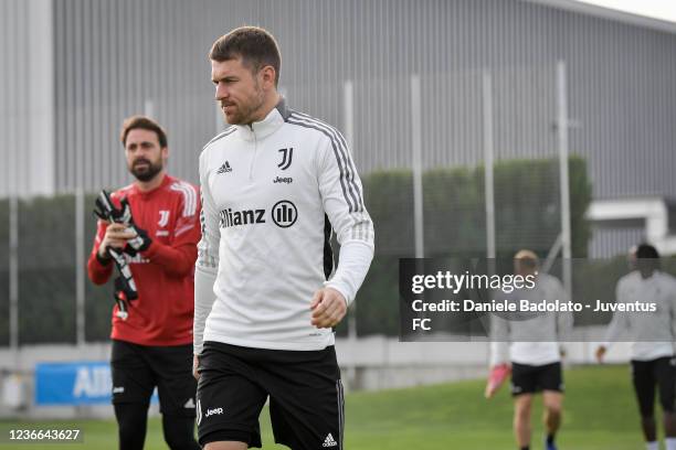 Juventus player Aaron Ramsey during a training session at JTC on November 18, 2021 in Turin, Italy.