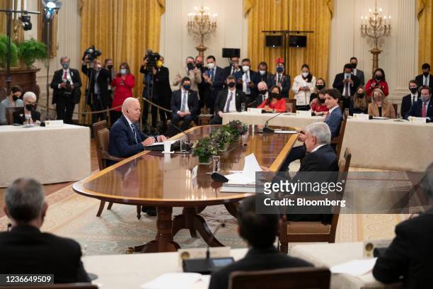 President Joe Biden, from left, Andres Manuel Lopez Obrador, Mexico's president, and Justin Trudeau, Canada's prime minister, during the North...