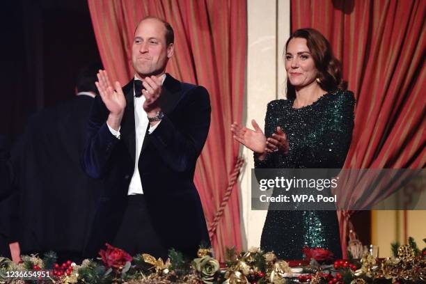 Prince William, Duke of Cambridge and Catherine, Duchess of Cambridge applaud after watching the Royal Variety Performance at the Royal Albert Hall...