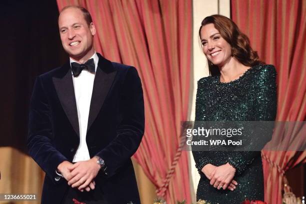 Prince William, Duke of Cambridge and Catherine, Duchess of Cambridge smile after watching the Royal Variety Performance at the Royal Albert Hall on...