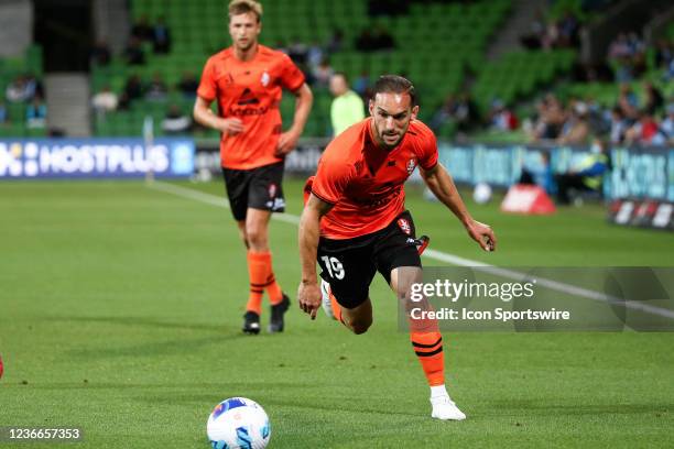 Jack Hingert of Brisbane Roar chases the ball during the round 1 A-League soccer match between Melbourne City FC and Brisbane Roar FC on November 19,...