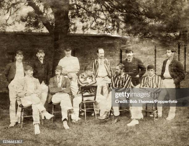 The Leicestershire cricket team at Lord's in London prior to their match against the MCC, circa 1891. Left to right, back row: William Tomlin, Thomas...