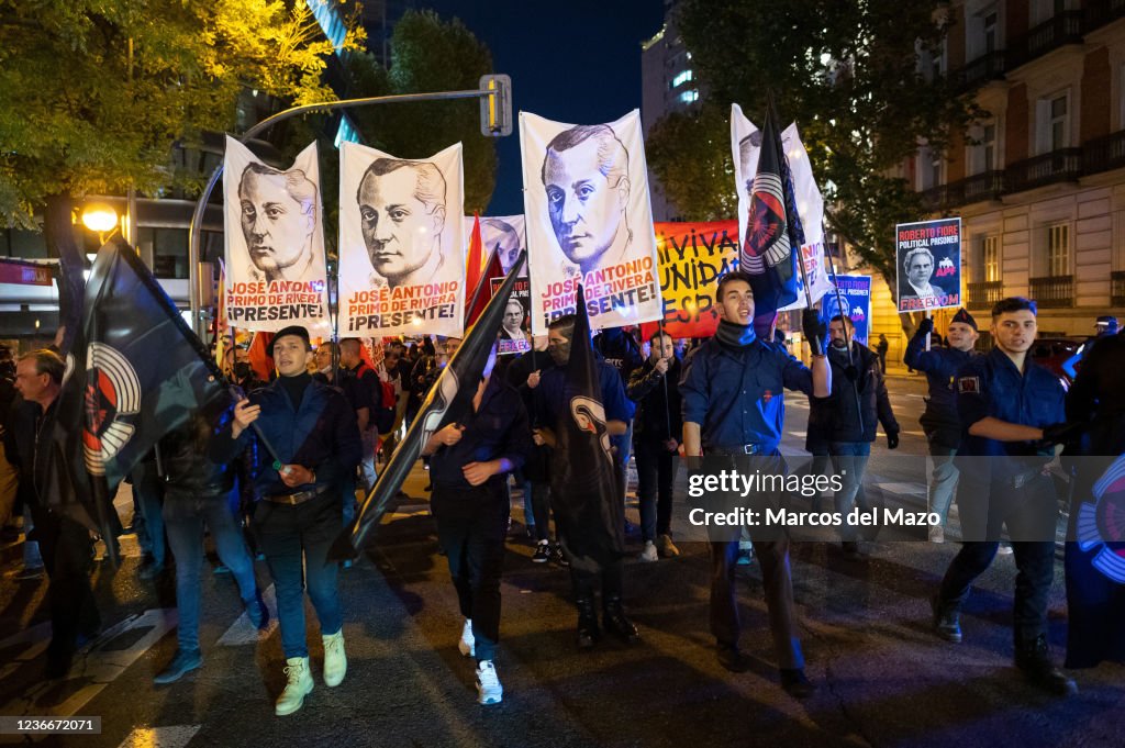 Far right wing members and supporters of La Falange carrying...