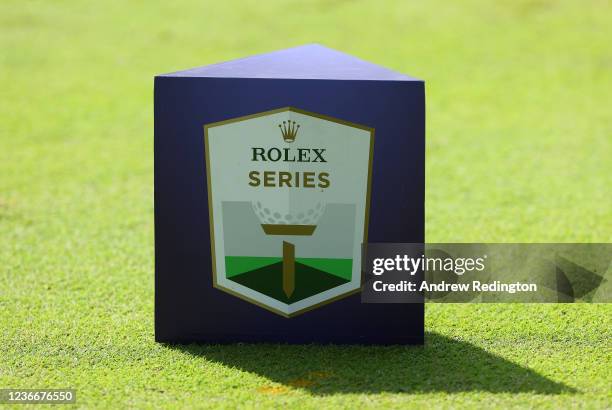 Rolex Series branded tee marker during Day Three of The DP World Tour Championship at Jumeirah Golf Estates on November 20, 2021 in Dubai, United...