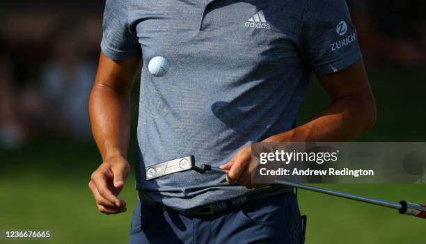 Details view of the ball and putter of Collin Morikawa of United States during Day Three of The DP World Tour Championship at Jumeirah Golf Estates...