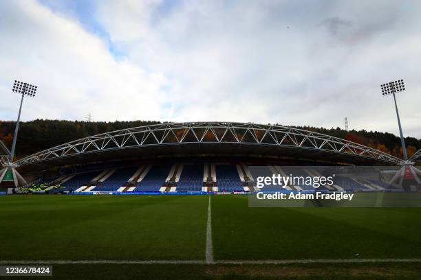 General view at the half way line of the pitch at The Kirklees Stadium home of Huddersfield Town ahead of the Sky Bet Championship match between...