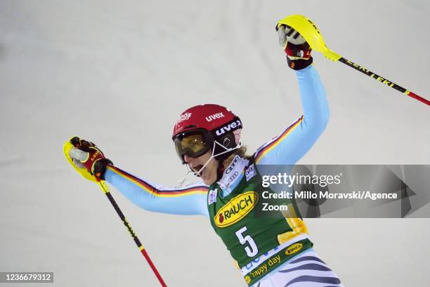 Lena Duerr of Germany takes 3rd place during the Audi FIS Alpine Ski World Cup Women's Slalom on November 20, 2021 in Levi Finland.