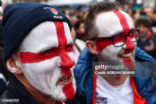 England rugby fans watch agiant screen showing the Scotland v Japan match, ahead of the Autumn International friendly rugby union match between...