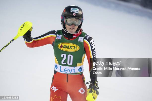 Erin Mielzynski of Canada in action during the Audi FIS Alpine Ski World Cup Women's Slalom on November 20, 2021 in Levi Finland.