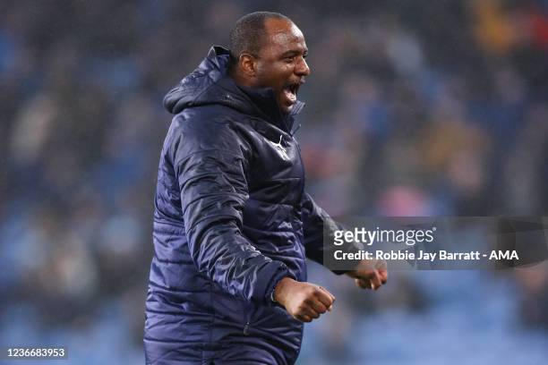 Patrick Vieira the head coach / manager of Crystal Palace celebrates his teams third goal to make it 2-3 during the Premier League match between...