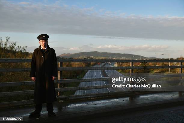 Border Communities against Brexit protestors dressed as customs officials man an unofficial border checkpoint on the Irish border as they take part...