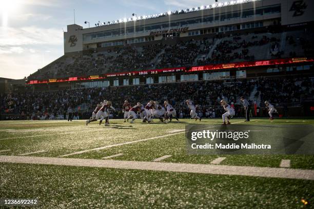 General view of a game between the Florida State Seminoles and the Boston College Eagles at Alumni Stadium on November 20, 2021 in Chestnut Hill,...