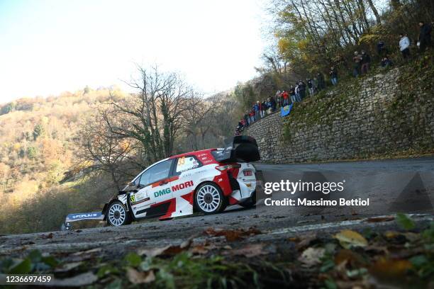 Elfyn Evans of Great Britain and Scott Martin of Great Britain compete with their Toyota Gazoo Racing WRT Toyota Yaris WRC during Day Two of the FIA...