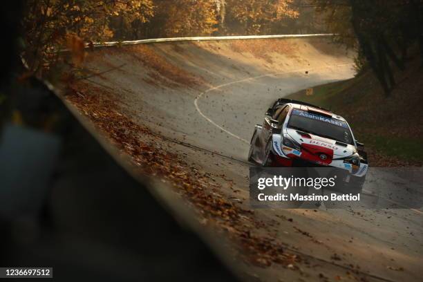 Sebastien Ogier of France and Julien Ingrassia of France compete with their Toyota Gazoo Racing WRT Toyota Yaris WRC during Day Two of the FIA World...