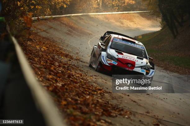 Elfyn Evans of Great Britain and Scott Martin of Great Britain compete with their Toyota Gazoo Racing WRT Toyota Yaris WRC during Day Two of the FIA...