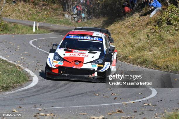 Sebastien Ogier of France and Julien Ingrassia of France compete with their Toyota Gazoo Racing WRT Toyota Yaris WRC during Day Two of the FIA World...