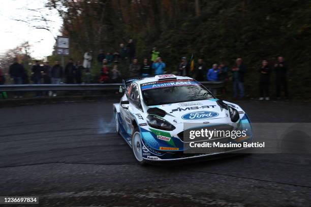 Gus Greensmith of Great Britain and Jonas Andersson of Sweden compete with their M-Sport FORD WRT Ford Fiesta WRC during Day Two of the FIA World...