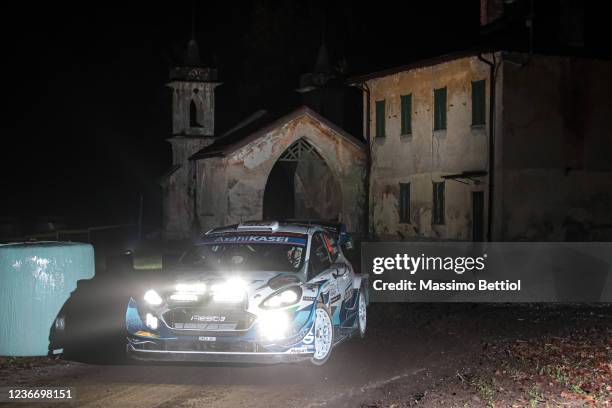 Gus Greensmith of Great Britain and Jonas Andersson of Sweden compete with their M-Sport FORD WRT Ford Fiesta WRC during Day Two of the FIA World...