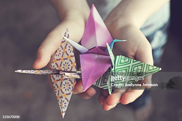 origami cranes - oragami stock-fotos und bilder