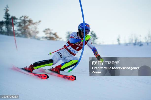 Mikaela Shiffrin of USA competes during the Audi FIS Alpine Ski World Cup Women's Slalom on November 21, 2021 in Levi Finland.