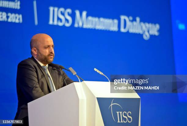 Eyal Hulata, Israel's National Security Advisor, speaks during the 17th IISS Manama Dialogue in the Bahraini capital Manama on November 21, 2021. -...