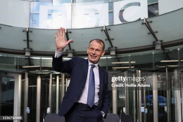 Andrew Marr, presenter of the Andrew Marr Show poses for the press outside BBC studios on November 21, 2021 in London, England. Yesterday, the...