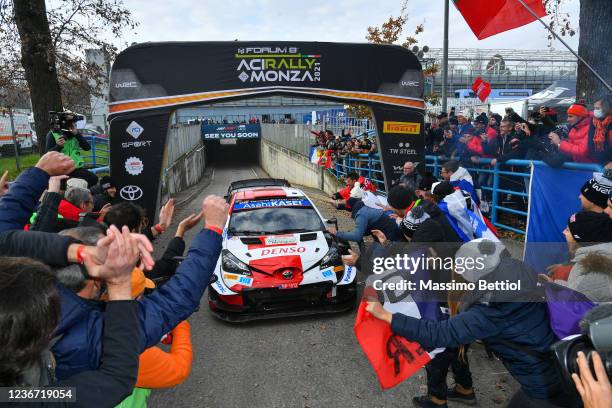 Sebastien Ogier of France and Julien Ingrassia of France celebrate their 8th FIA World Rally Championship Title during day three of the FIA World...