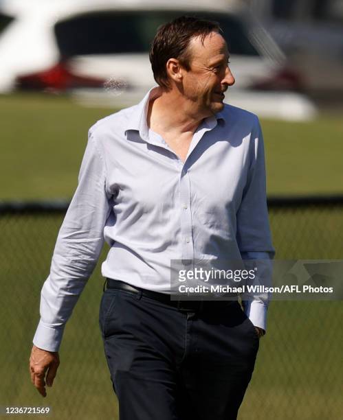 Mark Anderson, CEO of the Magpies is seen during the Collingwood Magpies training session at Olympic Park Oval on November 22, 2021 in Melbourne,...