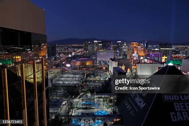 Las Vegas, NV A wide angle generic view of T-Mobile Arena and the Las Vegas strip skyline taken before the Michigan Wolverines play against the...