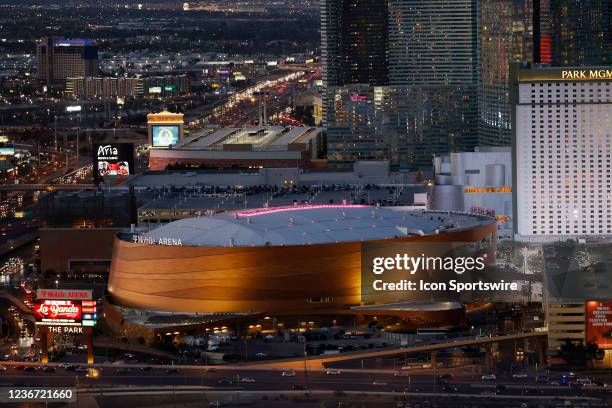 Las Vegas, NV A wide angle generic view of T-Mobile Arena and the Las Vegas strip skyline taken before the Michigan Wolverines play against the...