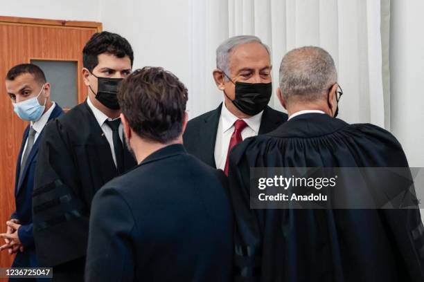 Former Israeli Prime Minister Benjamin Netanyahu arrives to hear testimony in his corruption trial at the District Court in east Jerusalem, on...