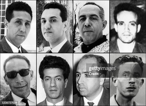 Montage of archive pictures of eight of the nine "historical leaders" of the FLN who initiated the outbreak of the insurgency in Algeria on November...