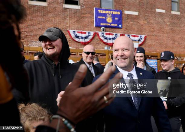 Charlestown, MA Sean O'Brien, the newly elected national Teamsters president, laughed as Raymond Williams, a UPS driver with Local 25 greeted him...