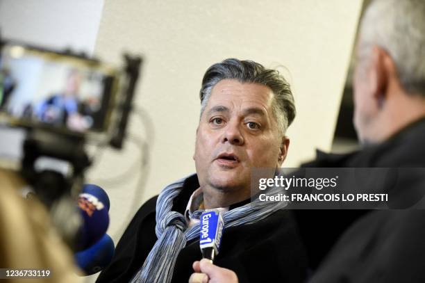 Olivier Lepretre, chairman of the Regional Maritime Fisheries Committee in northern France answers journalists questions during a press conference...