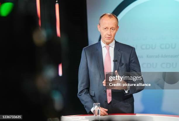 November 2021, Berlin: Friedrich Merz, CDU member of the Bundestag, presents himself as candidate for the CDU party chairmanship to the CDU members...