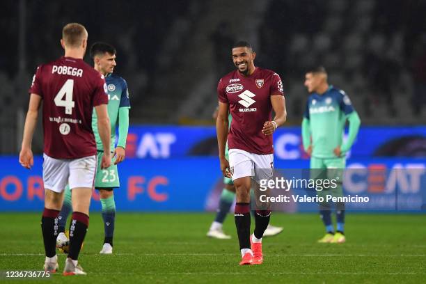 Gleison Bremer of Torino FC celebrates a goal during the Serie A match between Torino FC and Udinese Calcio at Stadio Olimpico di Torino on November...