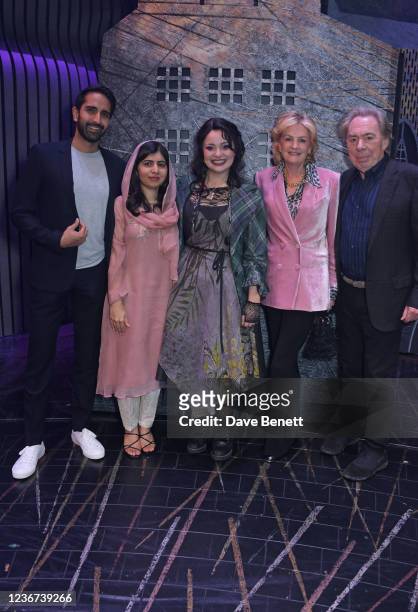 Asser Malik, Malala Yousafzai, Carrie Hope Fletcher, Lady Madeleine Lloyd Webber and Lord Andrew Lloyd Webber attend a special gala performance of...