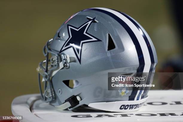 View of a Dallas Cowboys helmet during an NFL football game between the Dallas Cowboys and Kansas City Chiefs on Nov 21, 2021 at GEHA Field at...