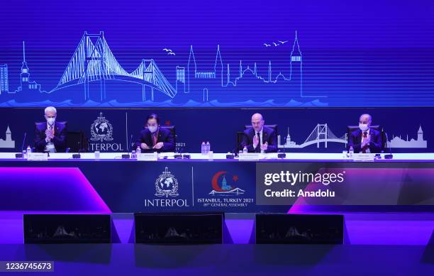 Interior Minister Suleyman Soylu , Interpol President Kim Jong Yang , Secretary General of Interpol Jurgen Stock and Chief of Police Mehmet Aktas...