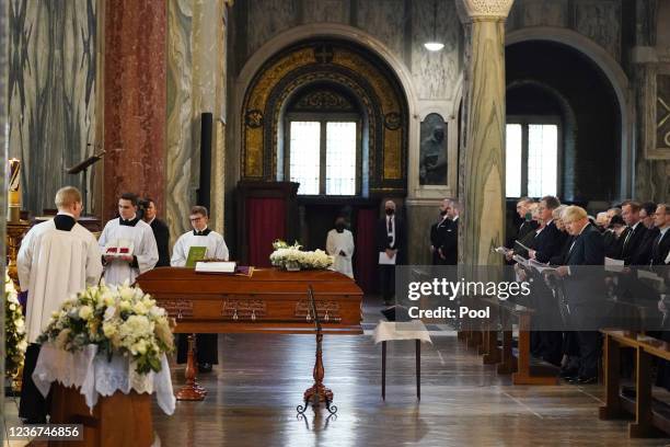 Prime Minister Boris Johnson and other politicians attend a requiem mass held in honour of Sir David Amess MP at Westminster Cathedral on November...