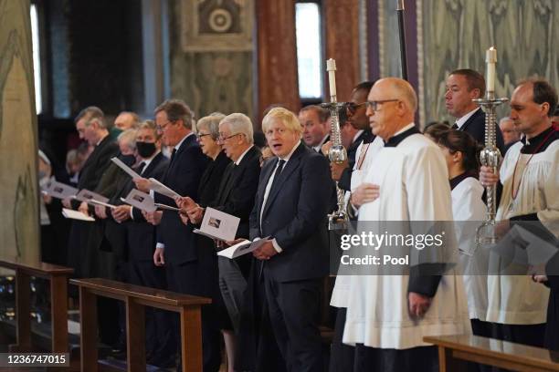 Prime Minister Boris Johnson and other politicians attend a requiem mass held in honour of Sir David Amess MP at Westminster Cathedral on November...