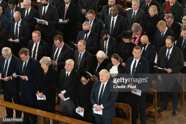 Politicians, from left front, row former Prime Ministers Sir John Major, David Cameron and Theresa May, Speaker of the House of Commons Sir Lindsay...