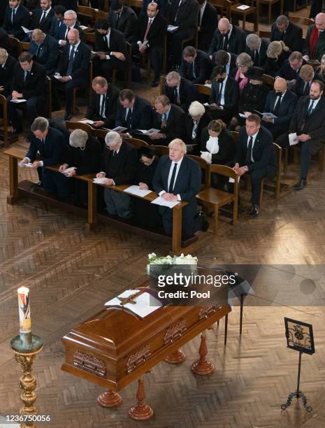 Politicians, from left front, row former Prime Ministers Sir John Major, David Cameron and Theresa May, Speaker of the House of Commons Sir Lindsay...