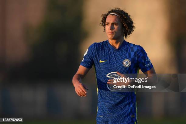 Charlie Webster of Chelsea FC looks on during the UEFA Youth League match between Chelsea FC and Juventus at Kingsmeadow on November 23, 2021 in...