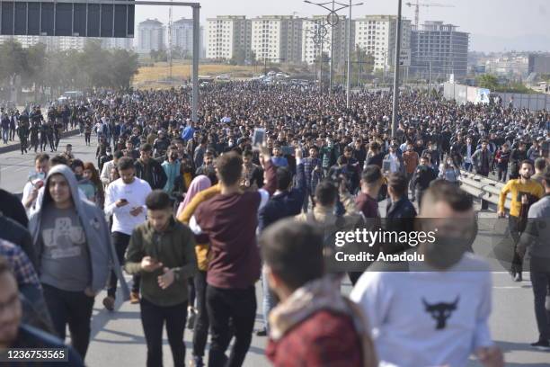 Students stage a protest in Sulaymaniyah, Iraq on November 23, 2021. Students of the University of Sulaimani Technical Institute protested the...